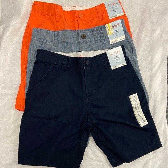 Cat & Jack Boys Shorts Lot Size 12 NWT Flat Front Navy Orange Blue - Picture 2 of 9